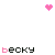 Pixelated pink hearts and black text reading 'becky' with varying letter coloration on a white background.
