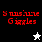 Red pixelated text "Sunshine Giggles" appears on four background quadrants with a white or black star icon below the text in two quadrants.