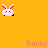 A 4-frame contact sheet of a pixel art bunny icon with pink ears, white body, and black feet on an orange background, showing subtle pose changes across frames.