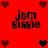 Red background with pixelated text 'jcm sissie' and heart symbols in dark red and black.