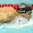 Swimmer in pool with red lane dividers, gymnasts in leotards, swimmer with goggles and cap, volleyball, Olympic rings on black background.