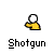 Pixel art icon of a figure holding a shotgun in various poses with visible muzzle flash and character color variations.