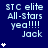 Blue background displays repeated text "STC elite All-Stars yea!!!! Jack" with white star symbols increasing in quantity per