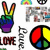 A static pixelated image displays multiple distinct icons including a rainbow-colored peace sign, a segmented circle with red yellow blue green sections, and partial text elements.