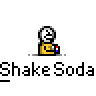 Animated contact sheet showing a 5x5 grid of pixelated frames depicting a yellow stick figure shaking a soda bottle with orange sparkles, transitioning from static to full animation and back to stillness.