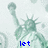 Pixelated green Statue of Liberty with blue text 'let freedom reign' over a light background.