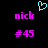 Pixelated cyan heart symbol above pink text reading 'nick' and '#45' on black background.