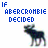 Animated pixel art of a dark moose-like creature with text overlays in blue and red, showing sequential changes to heart symbols beneath the text.