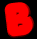 Red stylized letter B with black dots on a black background, displayed in multiple orientations across four