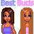 Two pixelated female figures with long hair, one in blue top and the other in pink top, against a light background.