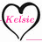Five heart-shaped icons with the name 'Kelsie' in different colors inside each heart, arranged in a pattern