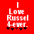 Red background with white text reading "I Love Russel Fever." and five black asterisks below, one of which is red in the second frame.