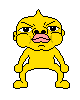 Yellow cartoon character with angry expression in various poses, including raised fists and open mouth.