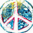 Animated peace symbol with earth imagery in each segment, transitioning to a red heart shape.