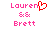 Pixelated text displays 'Lauren & Brett' in pink with a red heart symbol replacing the letter 'o' in Lauren on one side.