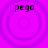 Four identical purple circular patterns with concentric rings and the text 'pego' above each, arranged in a on a solid purple background