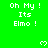 Green background displays repeated white text "Oh My! Its Elmo!" with pixelated hearts scattered across the scene.