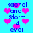 Pixelated blue background with pink hearts and repeated text 'Rachel and Storm 4 ever' in dark blue font.