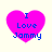 Four identical pink heart-shaped icons with blue text reading "I Love Jammy" arranged in a on a light background