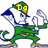 Pixelated cartoon character in green outfit with blue accents, yellow hat, and white face, holding a flag and a cane, with changing yellow text above its head.