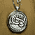 A contact sheet of 13 animated frames showing a circular pendant with Celtic knot designs on a brown background, featuring text elements and partial Japanese characters.