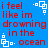 Blue background with red text reading 'i feel like im drowning in the ocean' and white pixelated square icons in four corners.