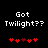 Pixelated text 'Got Twilight??' above red heart symbols on black background, with two variations of heart coloration.