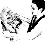 Black-and-white pixelated icon showing two stylized figures in motion, one on the left with a circular head and limbs, another on the right with dark hair and an extended arm.