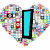 Heart-shaped icon with mosaic of small images, cyan vertical bar in center, surrounded by pink and black hearts on white background.