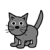 Two gray cartoon animal icons in a contact sheet: left is a standing cat with neutral expression, right is a spiky creature with red mouth and closed eyes.