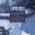 Pixelated static image of a dark rectangular shape with lighter horizontal lines against a blue-gray gradient background.