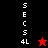 A split-screen icon with black and red quadrants displaying vertical text and star symbols.