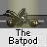 Animated contact sheet of a pixel-art Batpod icon with 14 frames showing sequential motion across four rows and four columns, each frame labeled "The Batpod" below the vehicle.