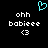 Pixelated cyan heart symbol above white text reading 'ohh babieee <3' on black background, with identical static layout across both views.
