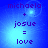 Blue background with pixelated text reading 'michaela + josue = love' in four identical arranged in a