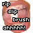 A mouth with teeth and tongue visible, displaying text overlays 'rip', 'slip', 'brush', and 'ahhhhh!' in pixelated font, with red text variations in some frames.