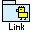 Yellow pixelated duck in light blue folder with black outline, under 'Link' text where some letters turn green.