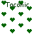 Green pixelated hearts and the text 'Taconic' repeated across a white background in multiple