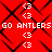 Red background with black pattern, white text "GO ANTLERS GO ANTLERS" repeated twice horizontally and vertically, small white symbols between text lines