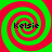 Four identical spiral patterns with alternating red and green rings, each containing the text 'Kelsie' in dark blue pixelated font.