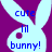 Pixelated icon with purple and light blue colors showing a stylized bunny shape containing the text 'cute m bunny!' in blue pixel font.