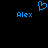 Blue pixelated text 'Alex' appears on both sides of a blue heart symbol against black background.
