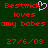 Green background with red pixelated text reading 'Bestwick loves amy babes 27/6/08' and a pink heart symbol replacing the 'i' in Bestwick.