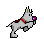Pixelated cartoon dog with red collar and purple nose in four distinct poses against gray background.