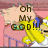 Animated pixel art of a cartoon character with yellow hair and blue headband, reacting with text bubbles in a pink room.