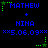 Blue text 'MATHW' and 'NIHA' with date '5.06.09', green star icons, and plus signs on black background; two states alternate between static stars and animated star trails.