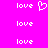 Pixelated white text 'love' and a heart symbol on bright pink background, with one frame showing the heart as an outline.