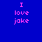 Four display the text "I love jake" in pink pixelated font against different solid backgrounds