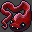 Pixelated red and pink eel-like creature with multiple tentacle arms, dark eyes, and small white spots on a gray background.