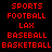 red text on black background with blue highlighted , displaying sports-related terms in pixelated font